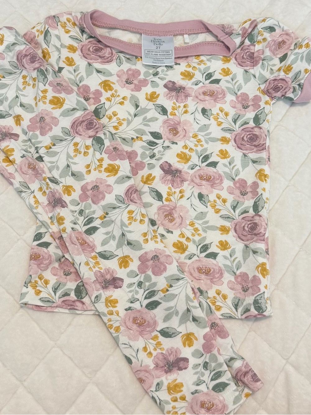 Toddler Floral Cotton Pajama Set - Pink & Mustard